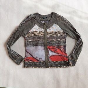 90'a style hunter green and orange micro mesh longsleeve zip up